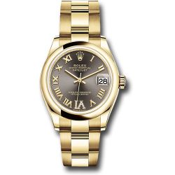  *Pre-Owned* Rolex Yellow Gold Datejust 31 Watch - Domed Bezel - Dark Grey Diamond Six Dial - Oyster Bracelet