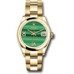  *Pre-Owned* Rolex Yellow Gold Datejust 31 Watch - Domed Bezel - Malachite Diamond Six and Nine Dial - Oyster Bracelet