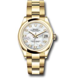  *Pre-Owned* Rolex Yellow Gold Datejust 31 Watch - Domed Bezel - Mother-of-Pearl Diamond Dial - Oyster Bracelet