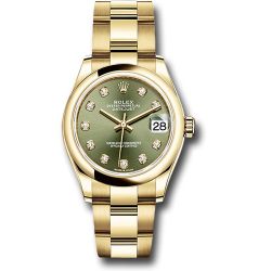  *Pre-Owned* Rolex Yellow Gold Datejust 31 Watch - Domed Bezel - Olive Green Diamond Dial - Oyster Bracelet
