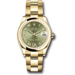  *Pre-Owned* Rolex Yellow Gold Datejust 31 Watch - Domed Bezel - Olive Green Diamond Six Dial - Oyster Bracelet