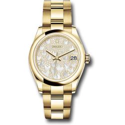  *Pre-Owned* Rolex Yellow Gold Datejust 31 Watch - Domed Bezel - Paved Mother-of-Pearl Butterfly Dial - Oyster Bracelet