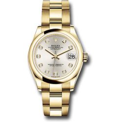  *Pre-Owned* Rolex Yellow Gold Datejust 31 Watch - Domed Bezel - Silver Diamond Dial - Oyster Bracelet