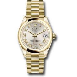  *Pre-Owned* Rolex Yellow Gold Datejust 31 Watch - Domed Bezel - Silver Diamond Six Dial - President Bracelet