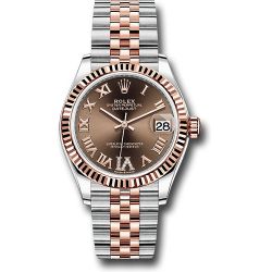  *Pre-Owned* Rolex Steel and Everose Gold Datejust 31 Watch - Fluted Bezel - Dark Rhodium Diamond Roman VI Dial - Jubilee Bracelet