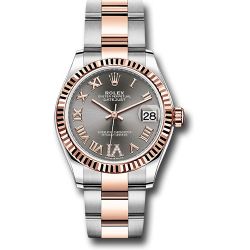  *Pre-Owned* Rolex Steel and Everose Gold Datejust 31 Watch - Fluted Bezel - Mother-Of-Pearl Diamond Dial - Oyster Bracelet