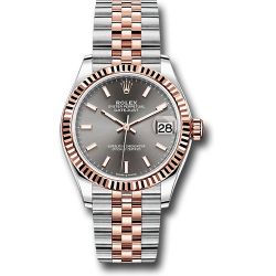  *Pre-Owned* Rolex Steel and Everose Gold Datejust 31 Watch - Fluted Bezel - Dark Rhodium Index Dial - Jubilee Bracelet