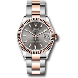  *Pre-Owned* Rolex Steel and Everose Gold Datejust 31 Watch - Fluted Bezel - Dark Rhodium Index Dial - Oyster Bracelet