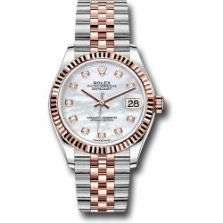  *Pre-Owned* Rolex Steel and Everose Gold Datejust 31 Watch - Fluted Bezel - Silver Diamond Dial - Jubilee Bracelet