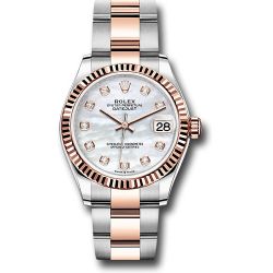  *Pre-Owned* Rolex Steel and Everose Gold Datejust 31 Watch - Fluted Bezel - Silver Diamond Dial - Oyster Bracelet