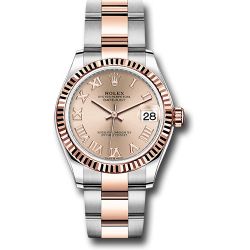  *Pre-Owned* Rolex Steel and Everose Gold Datejust 31 Watch - Fluted Bezel - Dark Rhodium Index Dial - Oyster Bracelet
