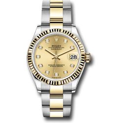  *Pre-Owned* Rolex Steel and Yellow Gold Datejust 31 Watch - Fluted Bezel - Champagne Diamond Dial - Oyster Bracelet
