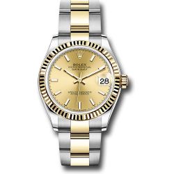  *Pre-Owned* Rolex Steel and Yellow Gold Datejust 31 Watch - Fluted Bezel - Champagne Index Dial - Oyster Bracelet