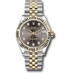  *Pre-Owned* Rolex Steel and Yellow Gold Datejust 31 Watch - Fluted Bezel - Dark Grey Diamond Dial - Jubilee Bracelet