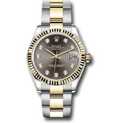  *Pre-Owned* Rolex Steel and Yellow Gold Datejust 31 Watch - Fluted Bezel - Dark Grey Diamond Dial - Oyster Bracelet