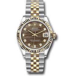  *Pre-Owned* Rolex Steel and Yellow Gold Datejust 31 Watch - Fluted Bezel - Dark Mother-of-Pearl Diamond Dial - Jubilee Bracelet