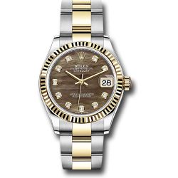  *Pre-Owned* Rolex Steel and Yellow Gold Datejust 31 Watch - Fluted Bezel - Dark Mother-of-Pearl Diamond Dial - Oyster Bracelet