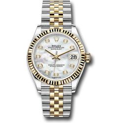  *Pre-Owned* Rolex Steel and Yellow Gold Datejust 31 Watch - Fluted Bezel - Mother-of-Pearl Diamond Dial - Jubilee Bracelet