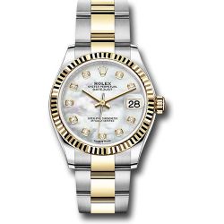  *Pre-Owned* Rolex Steel and Yellow Gold Datejust 31 Watch - Fluted Bezel - Mother-of-Pearl Diamond Dial - Oyster Bracelet