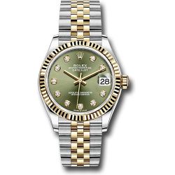  *Pre-Owned* Rolex Steel and Yellow Gold Datejust 31 Watch - Fluted Bezel - Olive Green Diamond Dial - Jubilee Bracelet