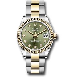  *Pre-Owned* Rolex Steel and Yellow Gold Datejust 31 Watch - Fluted Bezel - Olive Green Diamond Dial - Oyster Bracelet
