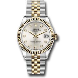  *Pre-Owned* Rolex Steel and Yellow Gold Datejust 31 Watch - Fluted Bezel - Silver Diamond Dial - Jubilee Bracelet