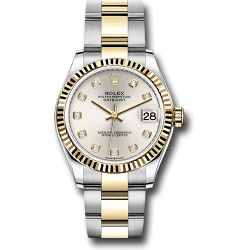  *Pre-Owned* Rolex Steel and Yellow Gold Datejust 31 Watch - Fluted Bezel - Silver Diamond Dial - Oyster Bracelet