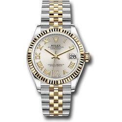  *Pre-Owned* Rolex Steel and Yellow Gold Datejust 31 Watch - Fluted Bezel - Silver Diamond Roman Six Dial - Jubilee Bracelet