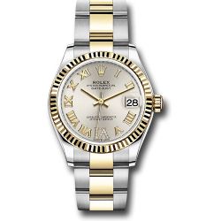  *Pre-Owned* Rolex Steel and Yellow Gold Datejust 31 Watch - Fluted Bezel - Silver Diamond Roman Six Dial - Oyster Bracelet