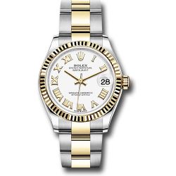  *Pre-Owned* Rolex Steel and Yellow Gold Datejust 31 Watch - Fluted Bezel - White Roman Dial - Oyster Bracelet
