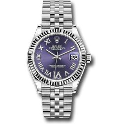  *Pre-Owned* Rolex Steel and White Gold Datejust 31 Watch - Fluted Bezel - Aubergine Roman Diamond 6 Dial - Jubilee Bracelet