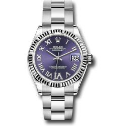  *Pre-Owned* Rolex Steel and White Gold Datejust 31 Watch - Fluted Bezel - Aubergine Roman Diamond 6 Dial - Oyster Bracelet
