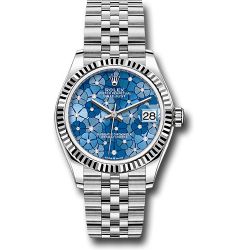  *Pre-Owned* Rolex White Rolesor Datejust 31 Watch - Fluted Bezel - Azzurro Blue Floral Motif Diamond Dial - Jubilee Bracelet