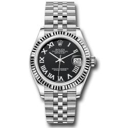  *Pre-Owned* Rolex Steel and White Gold Datejust 31 Watch - Fluted Bezel - Black Roman Dial - Jubilee Bracelet