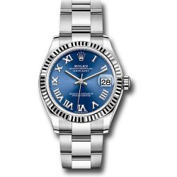  *Pre-Owned* Rolex Steel and White Gold Datejust 31 Watch - Fluted Bezel - Blue Roman Dial - Oyster Bracelet
