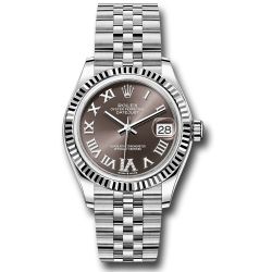 *Pre-Owned* Rolex White Rolesor Datejust 31 Watch - Fluted Bezel - Chocolate Diamond Roman 6 Dial - Jubilee Bracelet