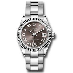  *Pre-Owned* Rolex White Rolesor Datejust 31 Watch - Fluted Bezel - Chocolate Diamond Roman 6 Dial - Oyster Bracelet