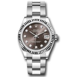  *Pre-Owned* Rolex Steel and White Gold Datejust 31 Watch - Fluted Bezel - Dark Grey Diamond Dial - Oyster Bracelet