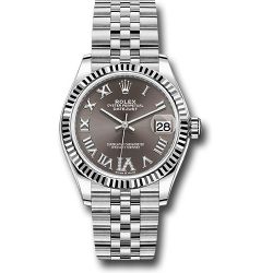  *Pre-Owned* Rolex Steel and White Gold Datejust 31 Watch - Fluted Bezel - Dark Grey Roman Diamond 6 Dial - Jubilee Bracelet