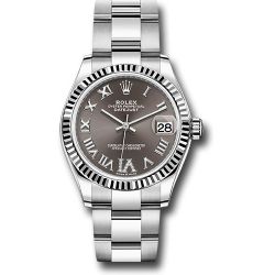  *Pre-Owned* Rolex Steel and White Gold Datejust 31 Watch - Fluted Bezel - Dark Grey Roman Diamond 6 Dial - Oyster Bracelet