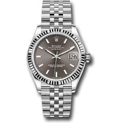  *Pre-Owned* Rolex Steel and White Gold Datejust 31 Watch - Fluted Bezel - Dark Grey Index Dial - Jubilee Bracelet