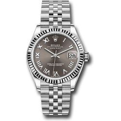  *Pre-Owned* Rolex Steel and White Gold Datejust 31 Watch - Fluted Bezel - Dark Grey Roman Dial - Jubilee Bracelet