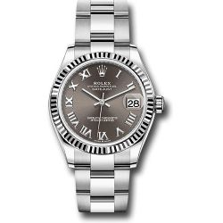  *Pre-Owned* Rolex Steel and White Gold Datejust 31 Watch - Fluted Bezel - Dark Grey Roman Dial - Oyster Bracelet