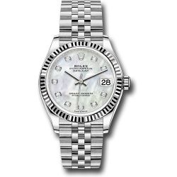  *Pre-Owned* Rolex Steel and White Gold Datejust 31 Watch - Fluted Bezel - White Mother-Of-Pearl Diamond Dial - Jubilee Bracelet