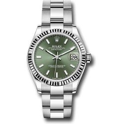  *Pre-Owned* Rolex Steel and White Gold Datejust 31 Watch - Fluted Bezel - Mint Green Index Dial - Oyster Bracelet