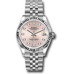  *Pre-Owned* Rolex Steel and White Gold Datejust 31 Watch - Fluted Bezel - Pink Diamond Dial - Jubilee Bracelet
