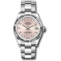  *Pre-Owned* Rolex Steel and White Gold Datejust 31 Watch - Fluted Bezel - Pink Diamond Dial - Oyster Bracelet