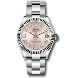  *Pre-Owned* Rolex Steel and White Gold Datejust 31 Watch - Fluted Bezel - Pink Roman Diamond 6 Dial - Oyster Bracelet