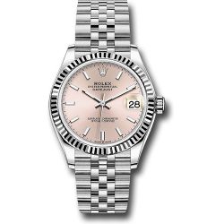  *Pre-Owned* Rolex Steel and White Gold Datejust 31 Watch - Fluted Bezel - Pink Index Dial - Jubilee Bracelet