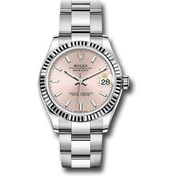 *Pre-Owned* Rolex Steel and White Gold Datejust 31 Watch - Fluted Bezel - Pink Index Dial - Oyster Bracelet